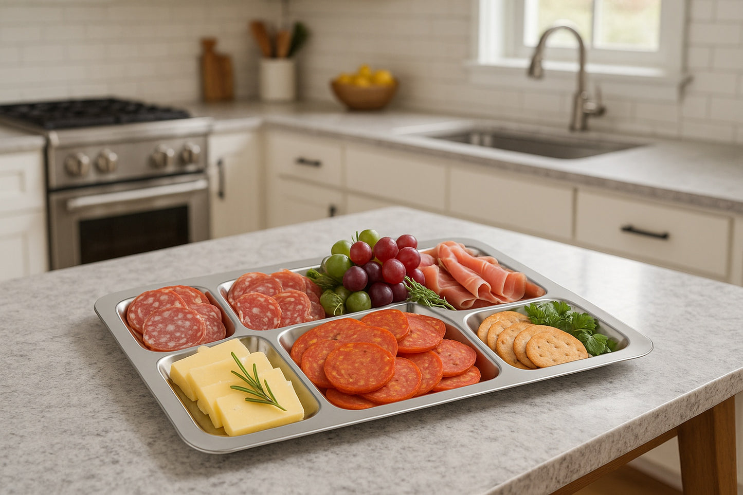 NY COFFEE CUP - Retro prison-style tray with six divided sections, great for meals, picnics, organizing, or nostalgic display.