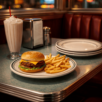 Jersey Diner Stoneware Platters – 4 - Piece Set – Authentic Classic Eggshell White with Green Bands (Gift Box Collection) - NY Coffee Cup (Official)