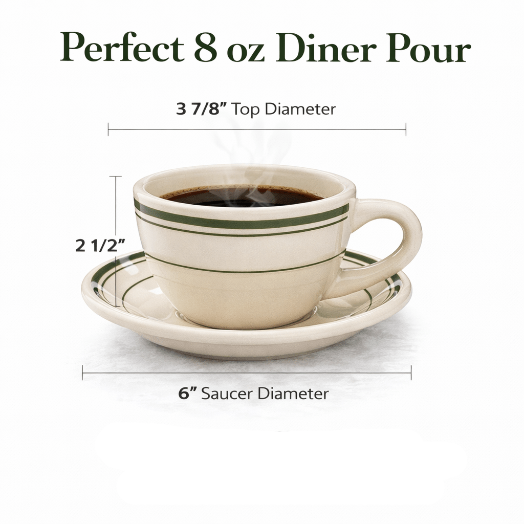Jersey Diner Coffee Cup and Saucer – Authentic Classic Eggshell White with Green Bands – Two 2 - Piece Sets (Gift Box Collection) - NY Coffee Cup (Official)