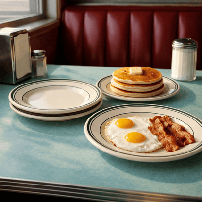 Jersey Diner Stoneware Platters – 4 - Piece Set – Authentic Classic Eggshell White with Green Bands (Gift Box Collection) - NY Coffee Cup (Official)