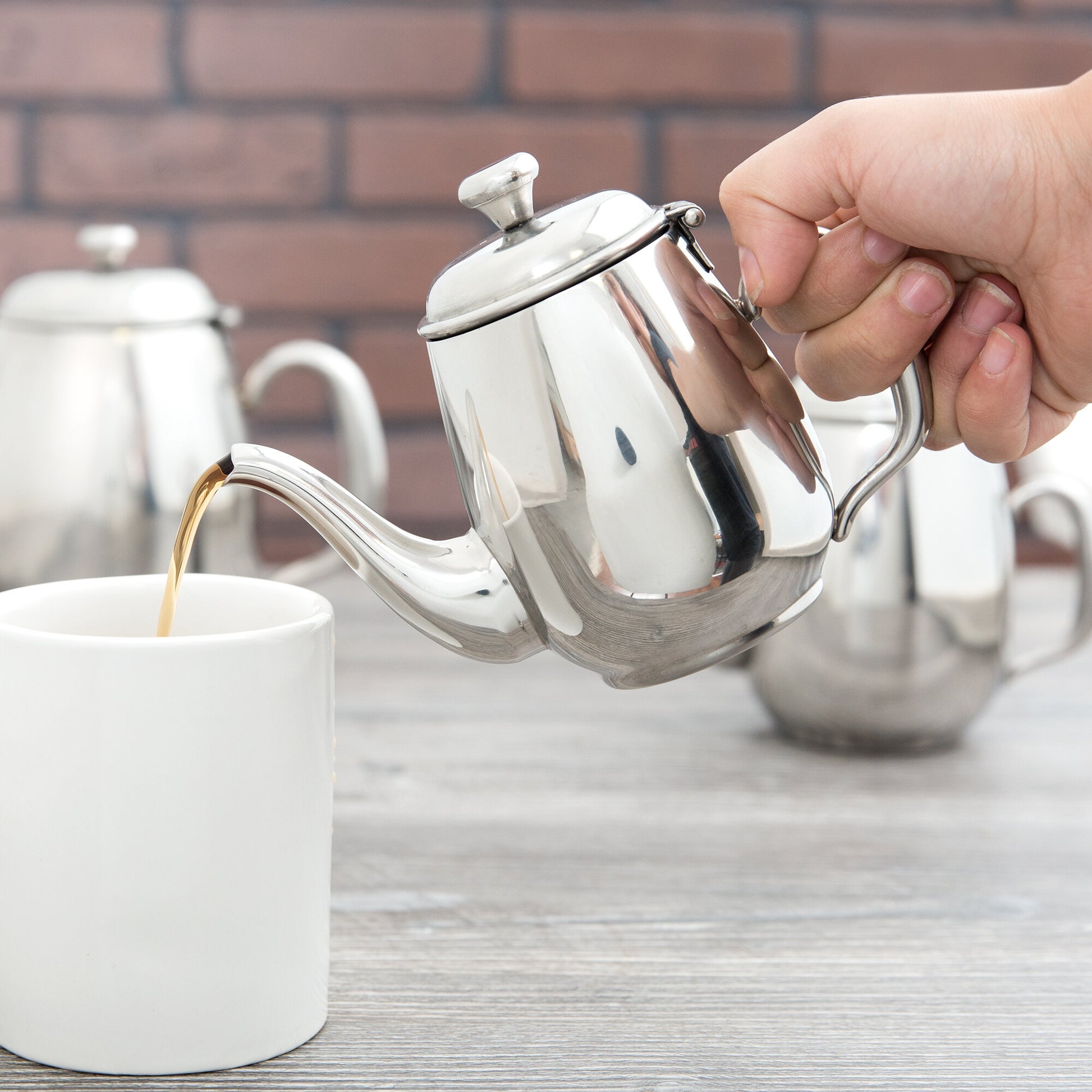 NY COFFEE CUP - Mirror-Finish Gooseneck Pot, 12 oz hotel-style piece for elegant individual tea or coffee service. 