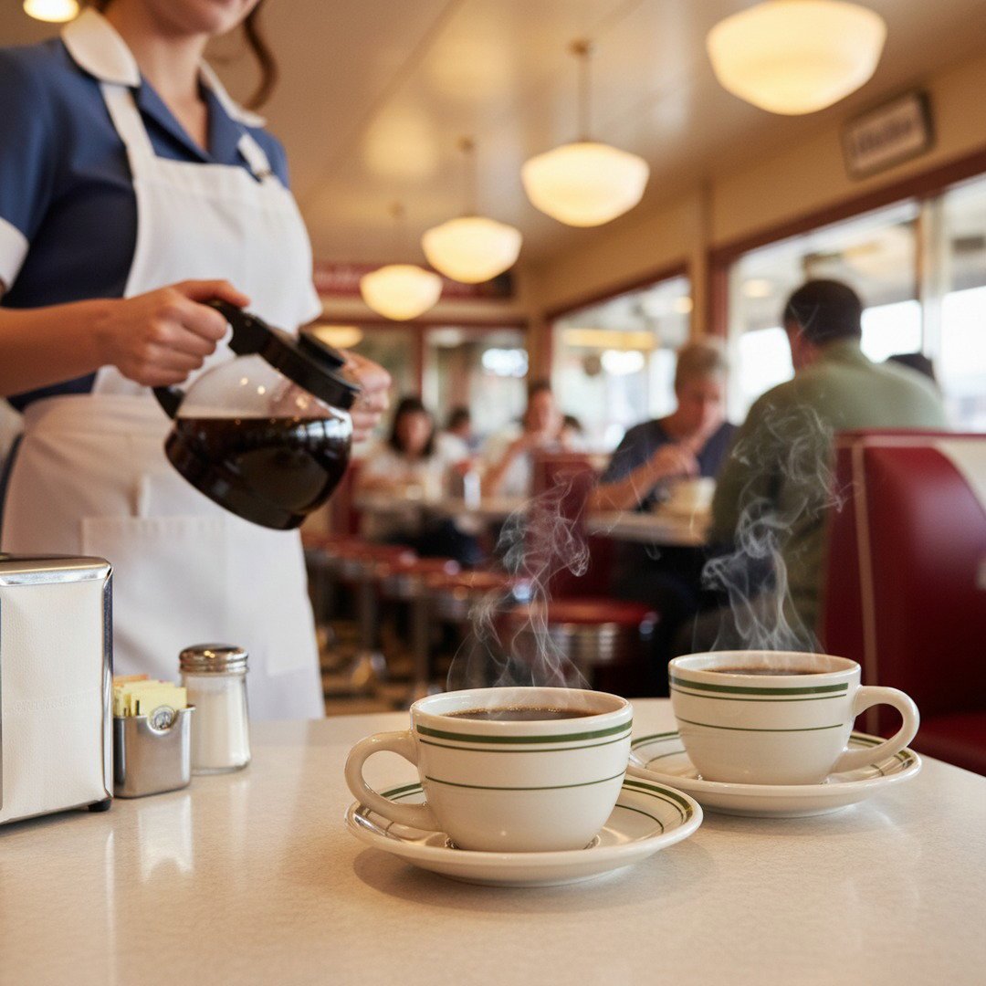 Jersey Diner Coffee Cup and Saucer – Authentic Classic Eggshell White with Green Bands – Two 2 - Piece Sets (Gift Box Collection) - NY Coffee Cup (Official)