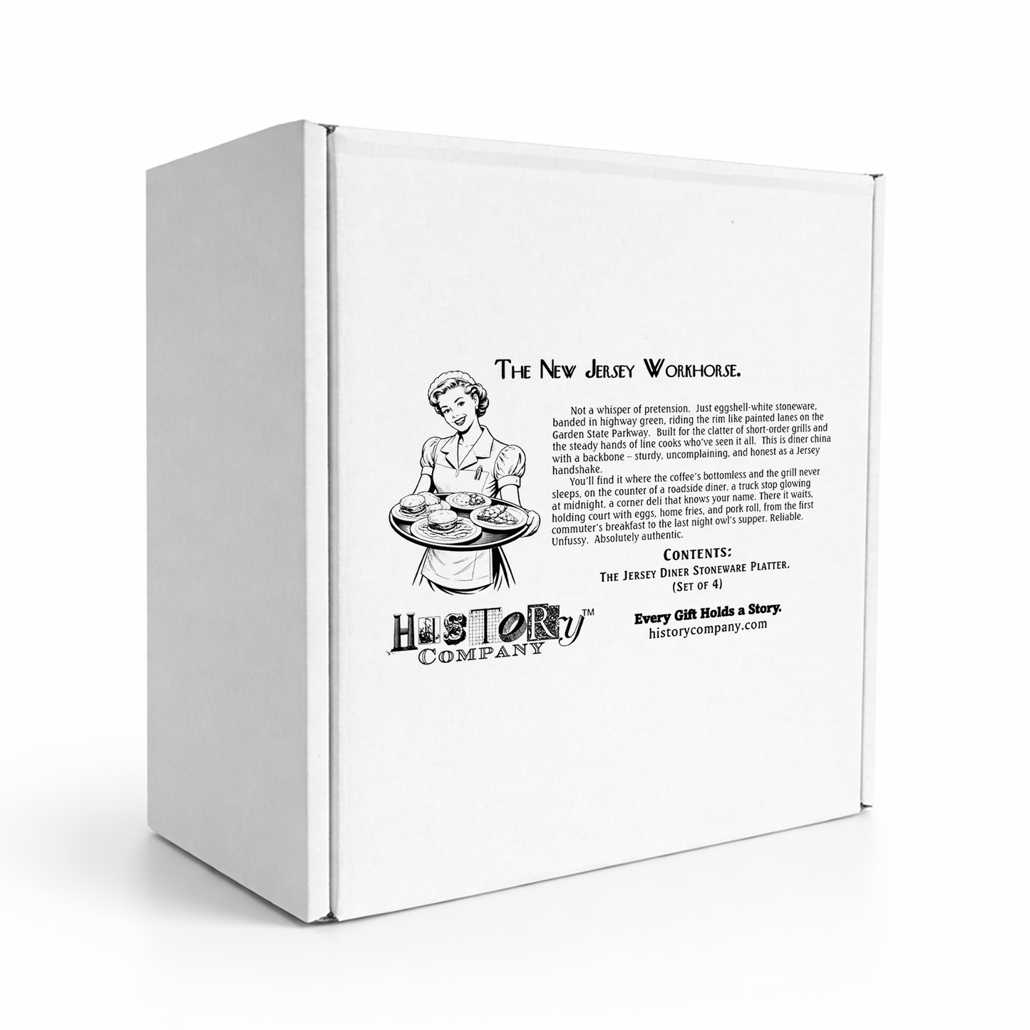 Jersey Diner Stoneware Platters – 4 - Piece Set – Authentic Classic Eggshell White with Green Bands (Gift Box Collection) - NY Coffee Cup (Official)