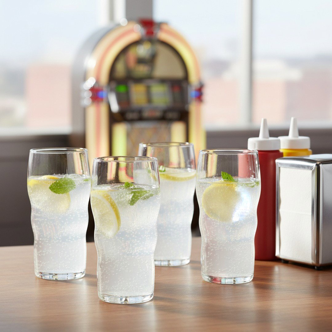 Authentic 1950s Jersey Diner Water Glasses – Set of 4 Retro Soda Fountain Tumblers - NY Coffee Cup (Official)
