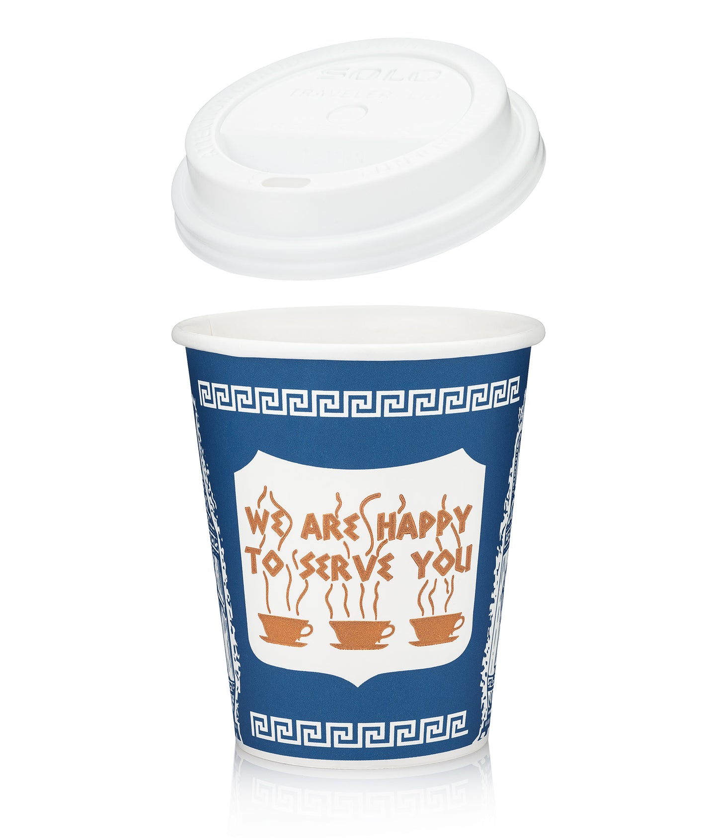 Iconic Anthora paper coffee cups with blue design and lids