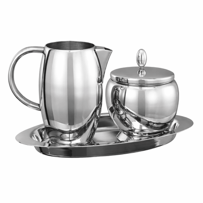 Hotel - Style “Coffee Service” Sugar Bowl and Creamer Pitcher 3 - Piece Set (Crafted in Stainless Steel) - NY Coffee Cup (Official)