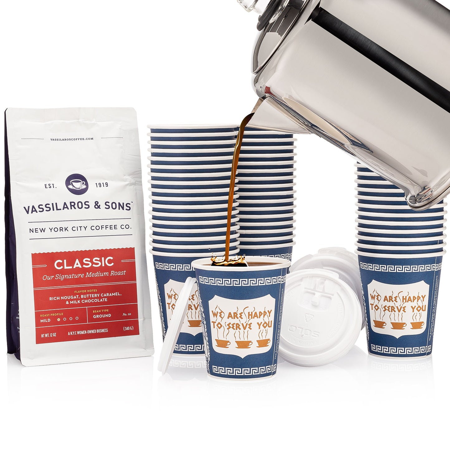 Authentic NYC coffee gift set featuring classic Anthora paper cups and New York City-roasted coffee