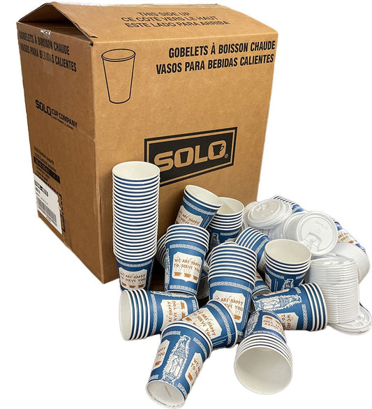 Original Anthora coffee-to-go cups master case with 1000 paper cups and dome lids